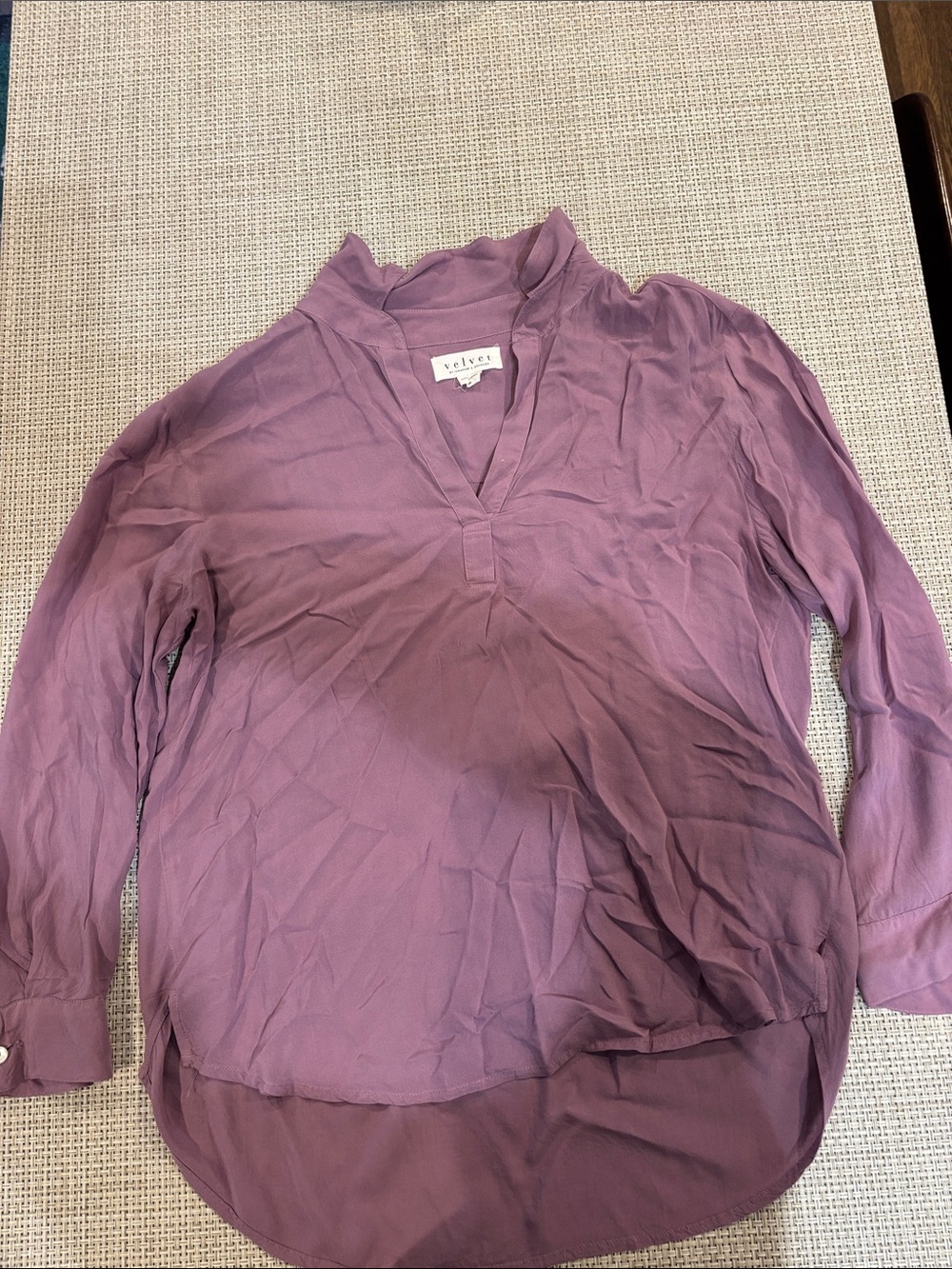 Velvet Mauve V-Neck Long Sleeve Blouse